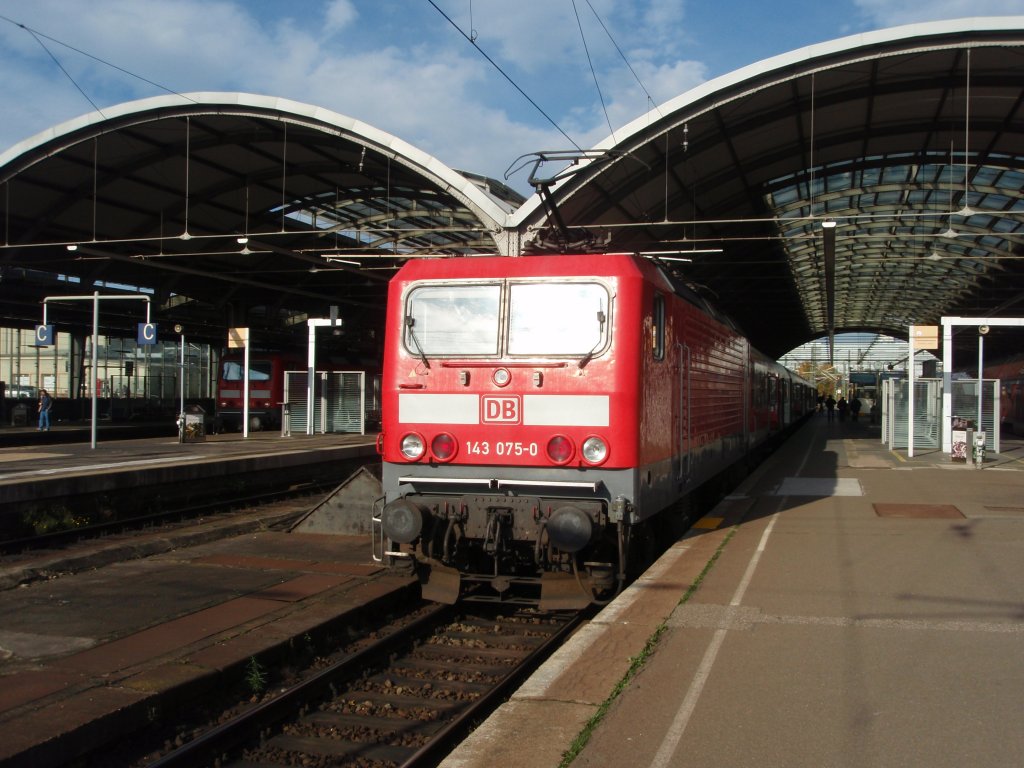143 075 als RE aus Kassel Hbf in Halle (Saale) Hbf. 07.11.2009