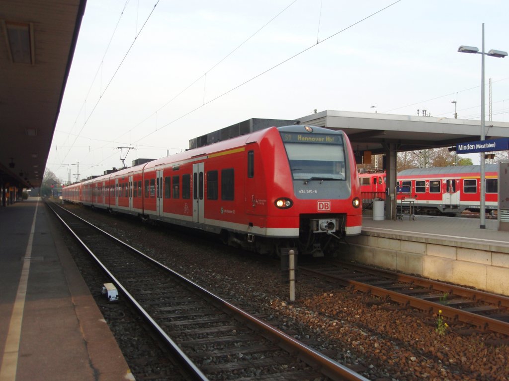 424 510 als S 1 aus Hannover Hbf in Minden (Westf.). 24.04.2010