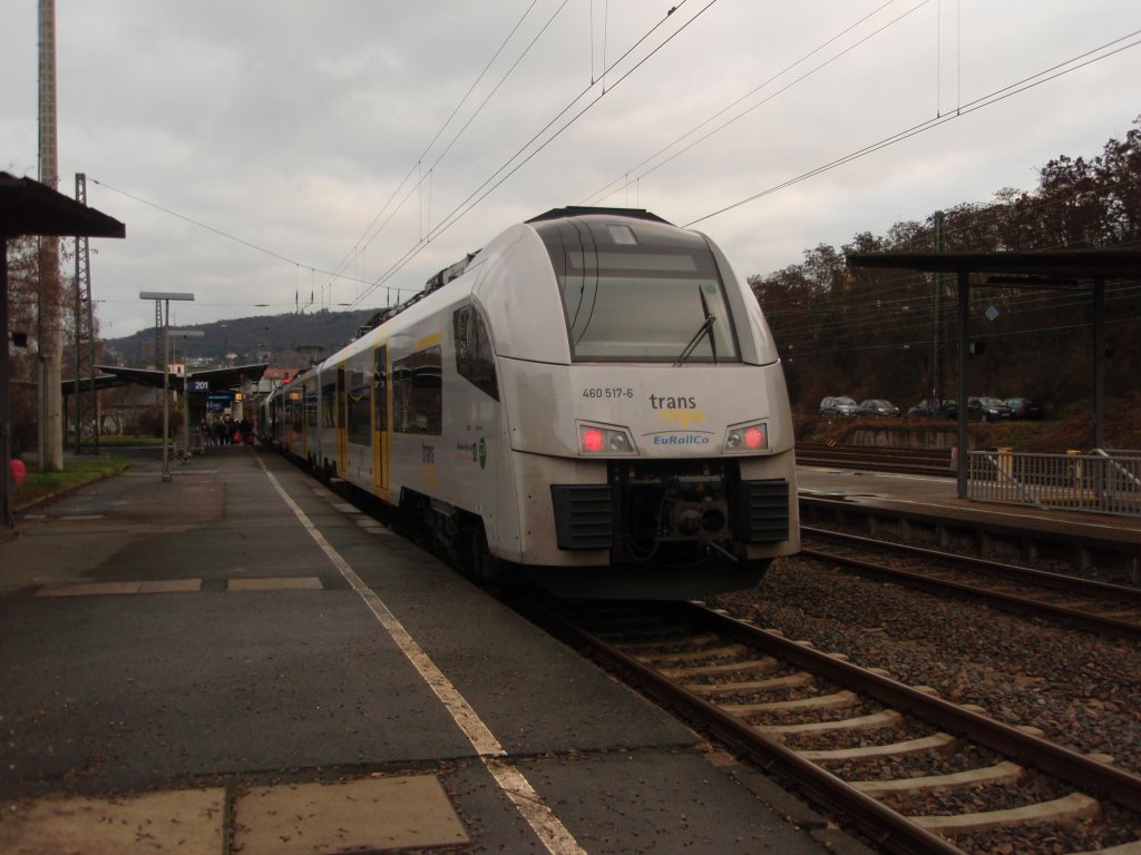 460 517 der trans regio als RB 32 Koblenz Hbf - Mainz Hbf in Bingen (Rhein) Hbf. 12.12.2009