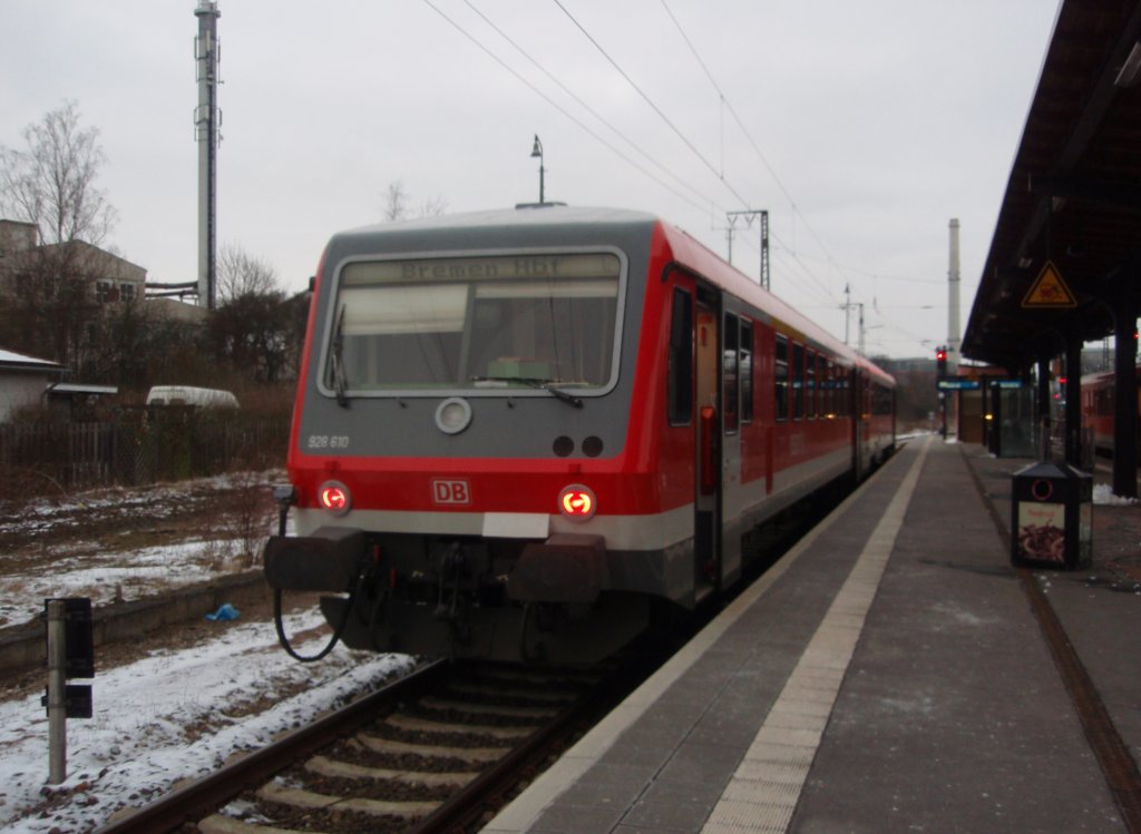 928 610 als RB nach Bremen Hbf in Uelzen. 19.02.2011
