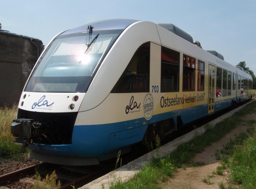 Ein VT 648 der Ostseeland-Verkehr als OLA aus Crivitz in Rehna. 06.07.2011