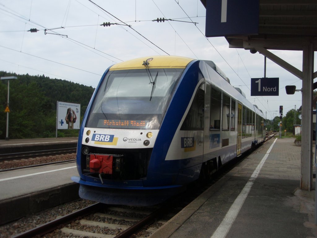 VT 223 der Bayerischen Regiobahn als BRB aus Eichsttt Stadt in Eichsttt Bahnhof. 03.08.2011
