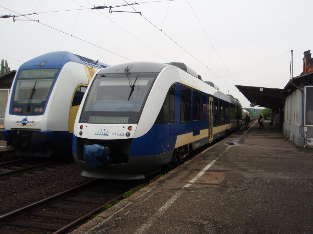 VT 4.03 der eurobahn als ERB Hildesheim Hbf - Lhne (Westf.) in Elze (Han). 15.05.2010