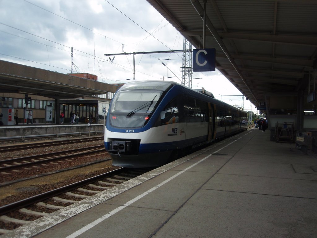 VT 733 der Niederbarnimer Eisenbahn als NEB aus Kostrzyn in Berlin-Lichtenberg. 09.08.2012