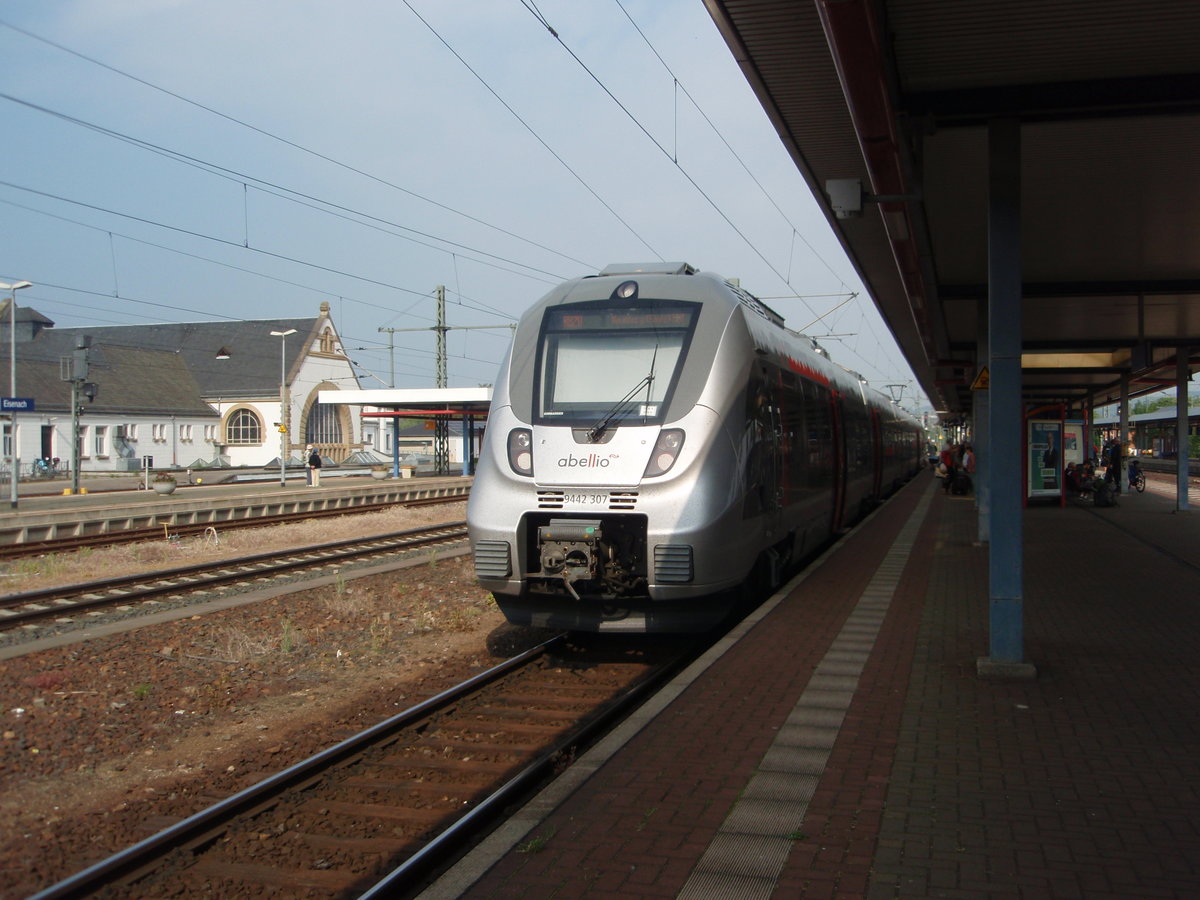 9442 307 der Abellio Rail Mittelsdeutschland als RB 20 nach Naumburg (Saale) Hbf in Eisenach. 12.05.2018