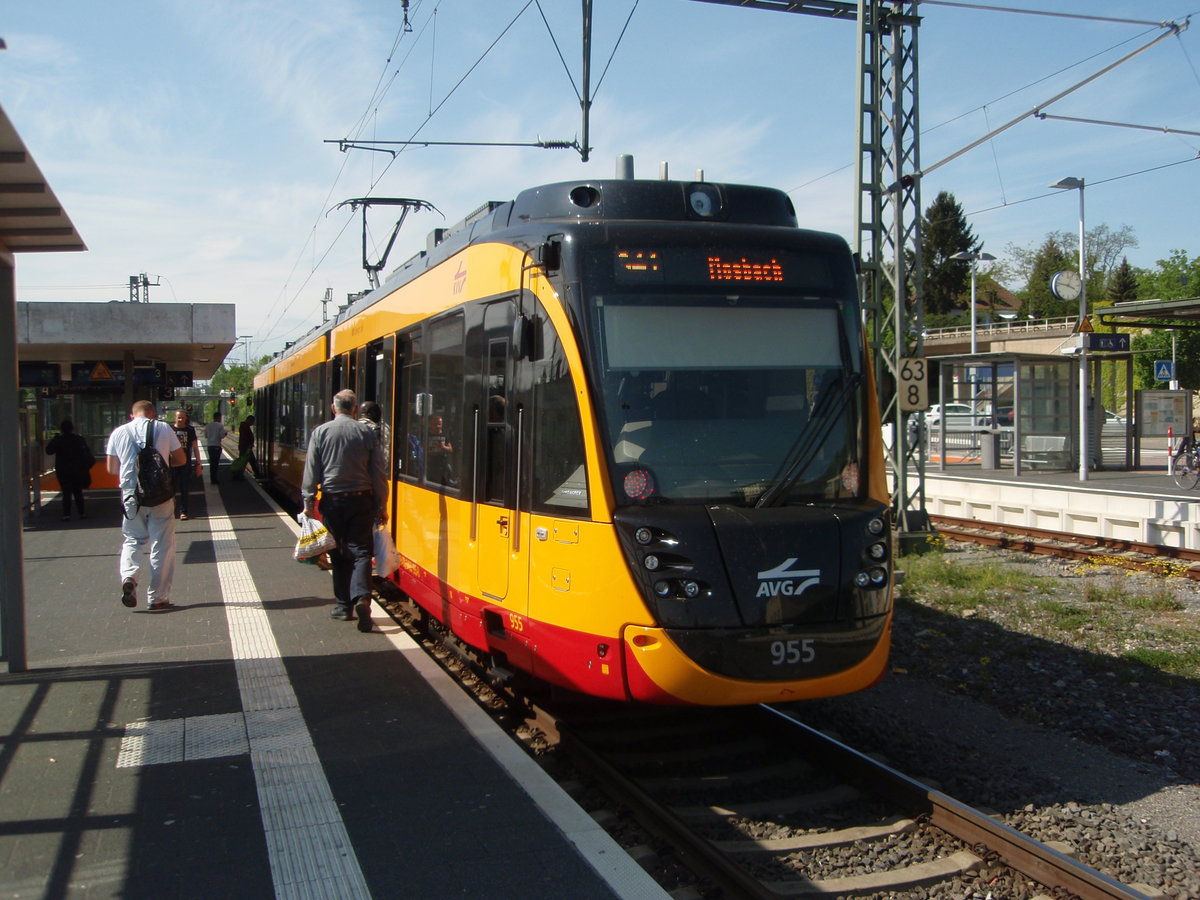 955 der Albtal-Verkehrs-Gesellschaft als S 41 Heilbronn Hauptbahnhof/Willy-Brandt-Platz - Mosbach in Bad Friedrichshall Hbf. 28.04.2018