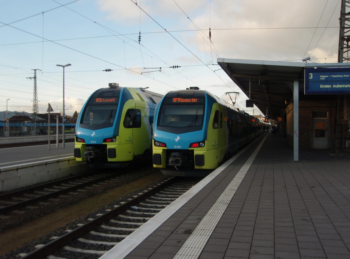 ET 402 der Westfalenbahn als RE 15 Mnster (Westf.) Hbf - Emden Auenhafen in Rheine. 13.12.2015