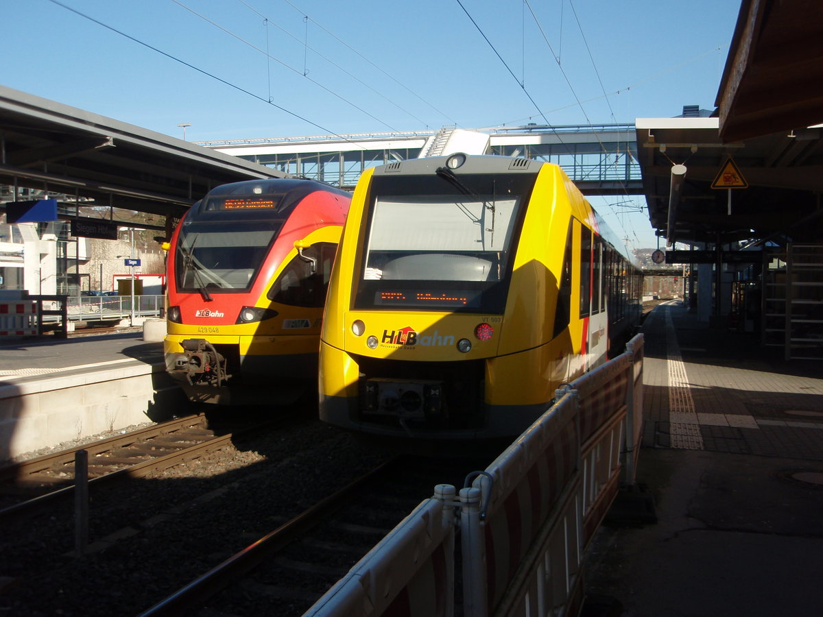 VT 503 der Hessischen Landesbahn als RB 95 nach Dillenburg in Siegen Hbf. 16.02.2019