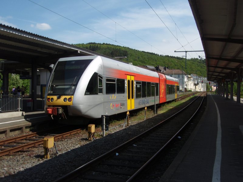 Ein VT 646 der Hellertalbahn als RB 96 nach Dillenburg in Betzdorf (Sieg). 10.05.2009