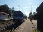 R Rosenheim - Kufstein/750606/et-304-der-bayerischen-regiobahn-als ET 304 der Bayerischen Regiobahn als RB 54 Mnchen Hbf - Kufstein in Brannenburg. 23.09.2021