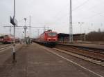 BR 143 143 363 als RE 9 Kassel Hbf - Halle (Saale) Hbf in Sangerhausen. 13.03.2010