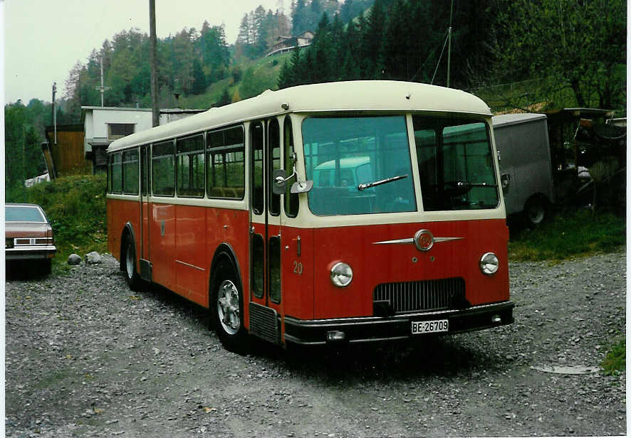 (002'005) - AFA Adelboden - Nr. 20/BE 26'709 - FBW/Tscher (ex P 25'501) im Oktober 1987 in Adelboden, Margeli