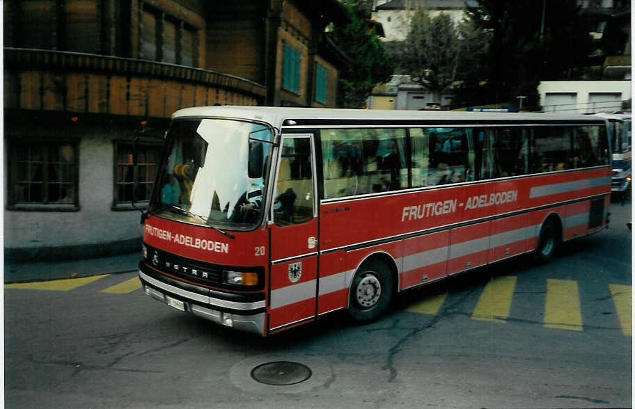 (005'328) - AFA Adelboden - Nr. 20/BE 19'692 - Setra (ex Hauser, Gryon) am 25. Februar 1990 beim Autobahnhof Adelboden