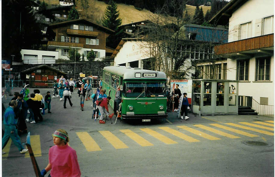 (005'329) - AFA Adelboden - Nr. 2/BE 263'015 - FBW/FHS (ex BVB Basel Nr. 51) am 25. Februar 1990 beim Autobahnhof Adelboden