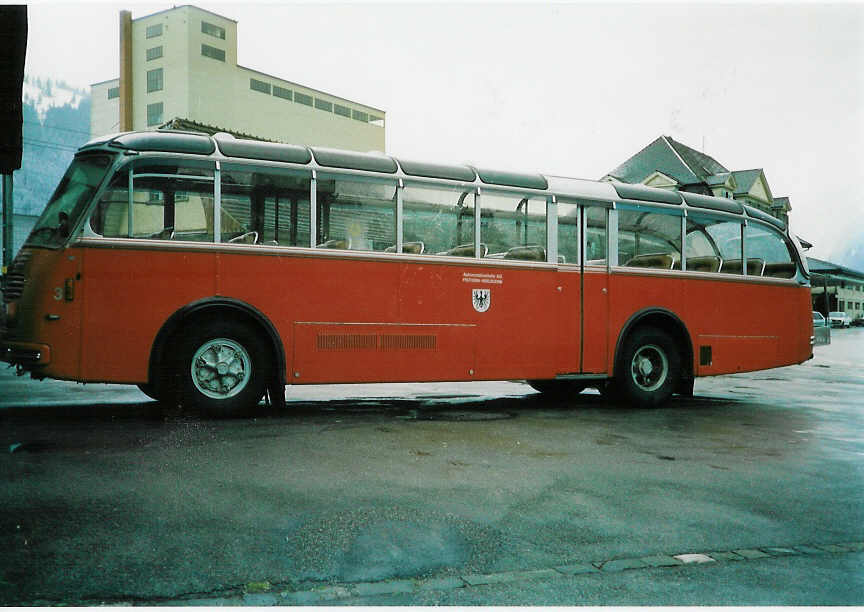 (005'603) - AFA Adelboden - Nr. 3/BE 26'703 - FBW/Gangloff am 25. Mrz 1990 beim Bahnhof Frutigen