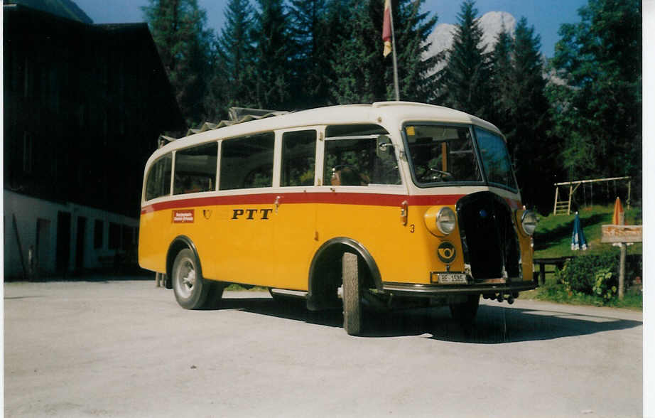 (018'715) - Geiger, Adelboden - Nr. 3/BE 1585 - Saurer/Gangloff am 25. August 1997 auf der Griesalp (25 Jahre Verkehrsverein Kiental)