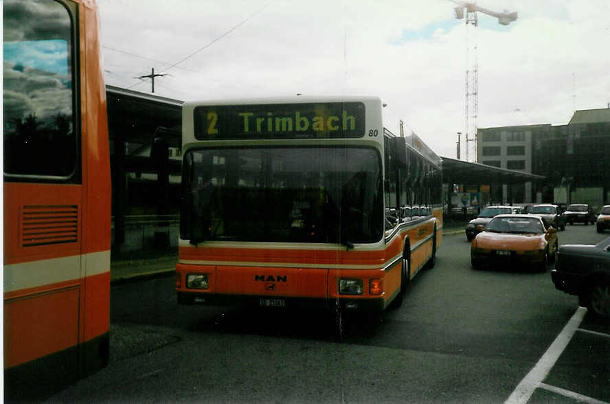 (020'222) - SOO Olten - Nr. 80/SO 21'063 - MAN am 11. Oktober 1997 beim Bahnhof Olten