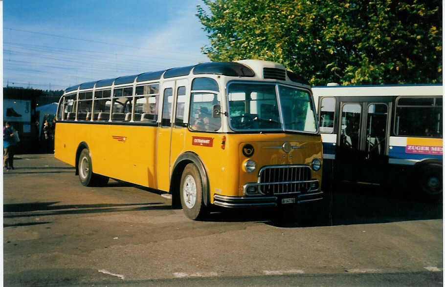 (020'414) - Lambach, Mriken - AG 147'760 - FBW/FHS (ex Hotz, Rickenbach bei Wil/TG; ex P 24'079) am 25. Oktober 1997 beim Bahnhof Brugg (75 Jahre PAH Voegtlin-Meyer)