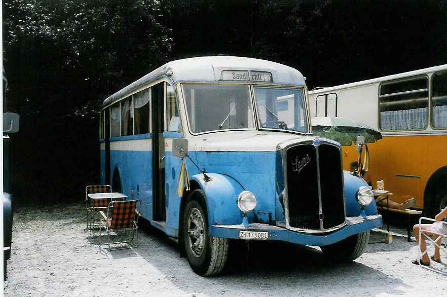 (025'404) - Bollinger, Zrich - ZH 173'081 - Saurer/Saurer (ex Rattin, Schaffhausen Nr. 4) am 15. August 1998 in Heitenried, Sensegraben