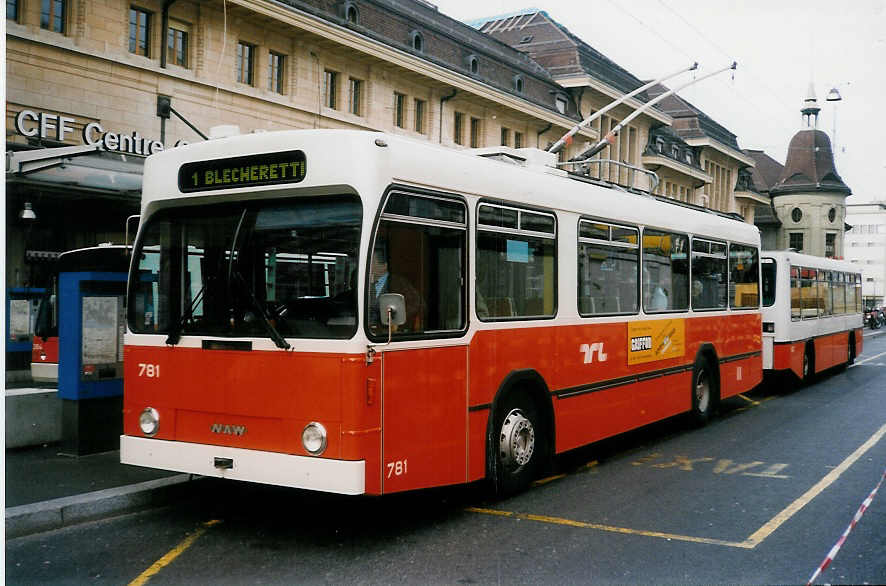 (030'315) - TL Lausanne - Nr. 781 - NAW/Lauber Trolleybus am 21. Mrz 1999 beim Bahnhof Lausanne