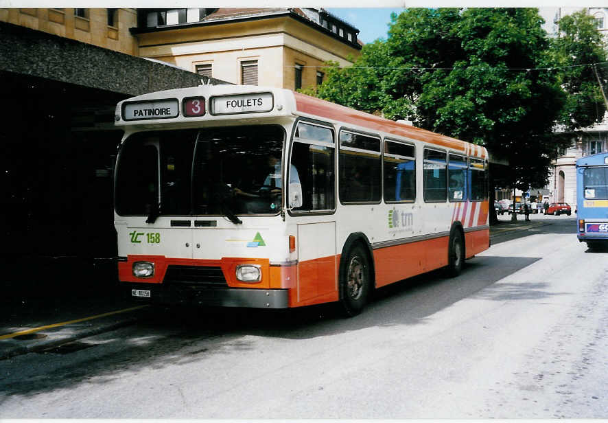 (033'334) - TC La Chaux-de-Fonds - Nr. 158/NE 80'158 - FBW/Lauber-Hess-R&J (ex TPG Genve Nr. 531) am 6. Juli 1999 beim Bahnhof La Chaux-de-Fonds