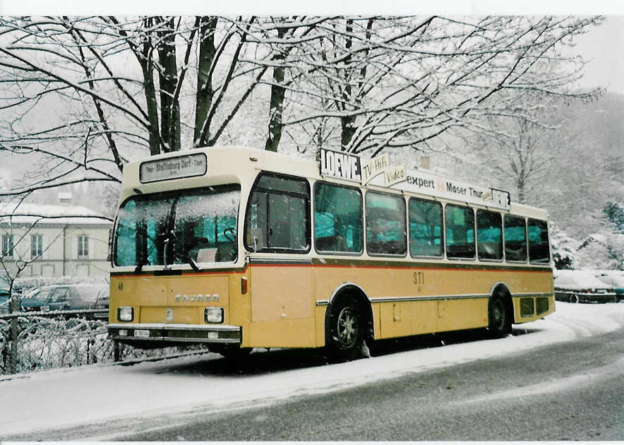 (038'826) - STI Thun - Nr. 46/BE 396'546 - Saurer/R&J am 24. Januar 2000 bei der Schifflndte Thun