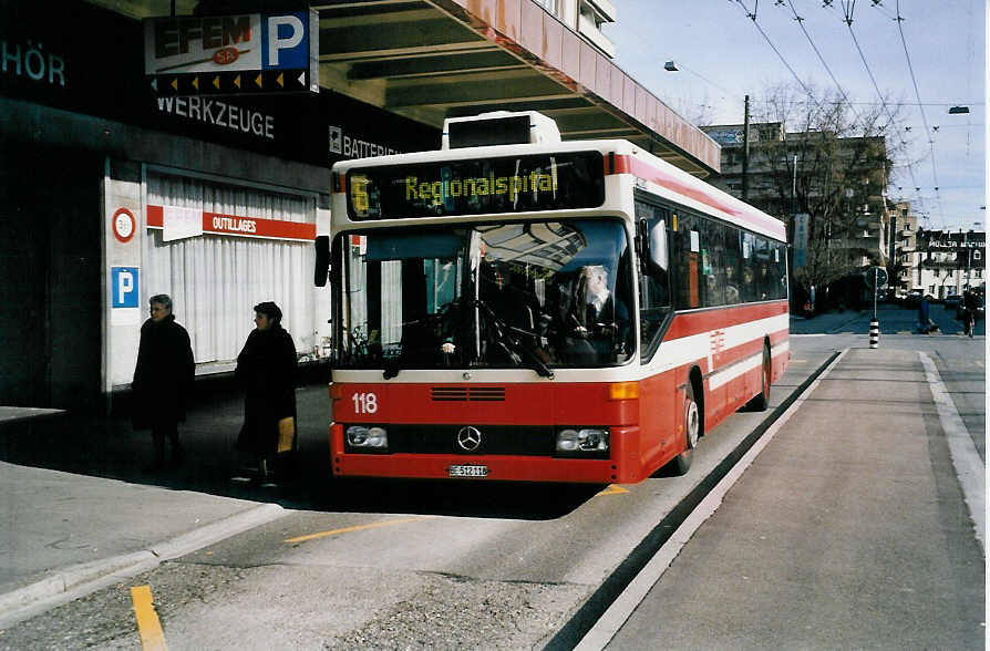 (039'316) - VB Biel - Nr. 118/BE 512'118 - Mercedes am 21. Februar 2000 beim Bahnhof Biel