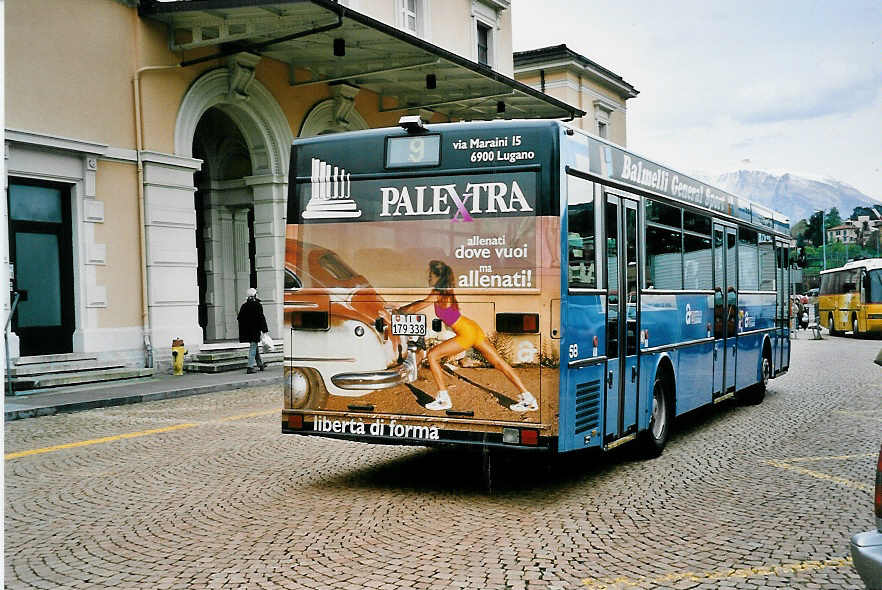 (045'909) - ACT Lugano - Nr. 58/TI 179'338 - Mercedes (ex Nr. 28) am 23. April 2001 beim Bahnhof Lugano