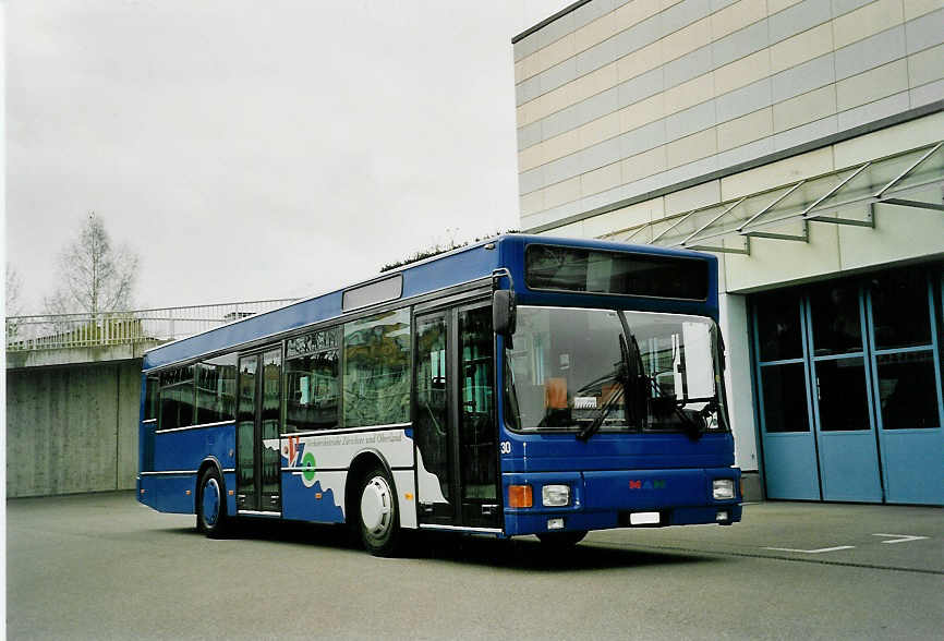 (052'533) - VZO Grningen - Nr. 30/ZH 505'373 - MAN/Ayats (ex AAGL Liestal Nr. 54) am 23. Mrz 2002 in Grningen, Garage