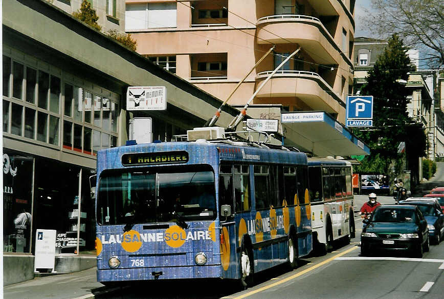 (053'118) - TL Lausanne - Nr. 768 - NAW/Lauber Trolleybus am 19. April 2002 in Lausanne, Rue Neuve