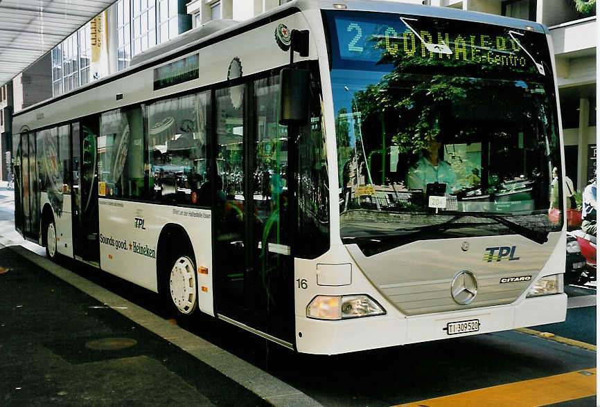 (054'635) - TPL Lugano - Nr. 16/TI 309'520 - Mercedes am 22. Juli 2002 in Lugano, Centro