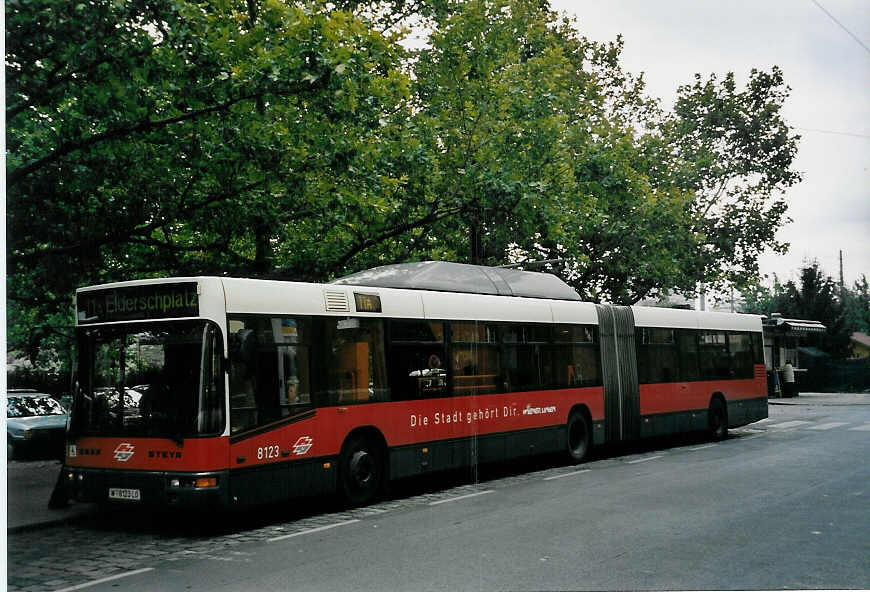 (056'627) - Wiener Linien - Nr. 8123/W 8123 LO - Grf/Steyr am 9. Oktober 2002 in Wien, Heiligenstadt