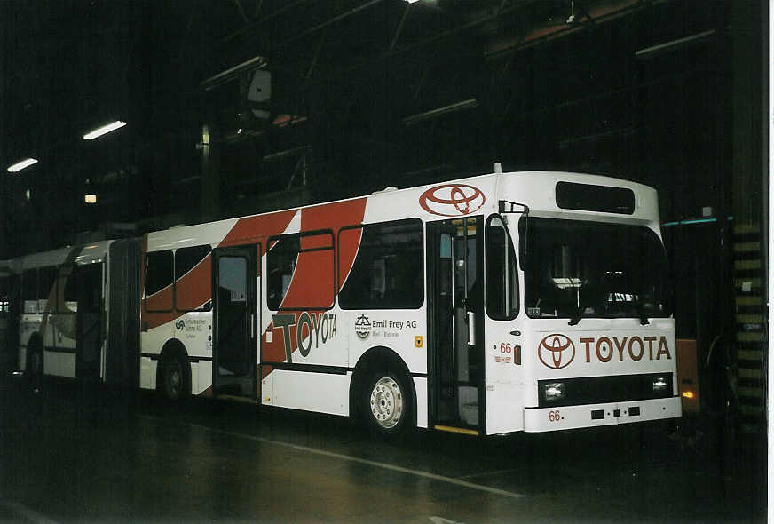 (057'513) - VB Biel - Nr. 66 - Volvo/R&J Gelenktrolleybus am 30. November 2002 in Biel, Depot