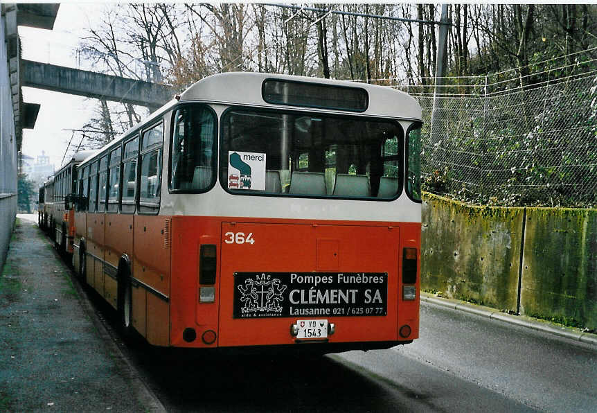 (058'336) - TL Lausanne - Nr. 364/VD 1543 - MAN am 1. Januar 2003 in Lausanne, Dpt Borde