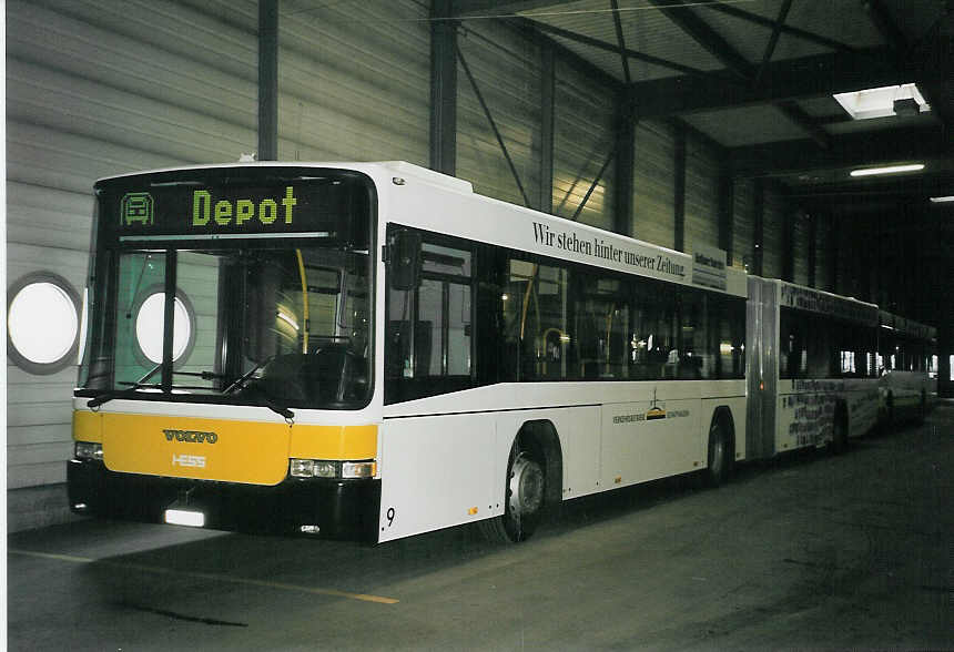 (058'820) - VBSH Schaffhausen - Nr. 9/SH 38'009 - Volvo/Hess am 20. Februar 2003 in Schaffhausen, Busdepot