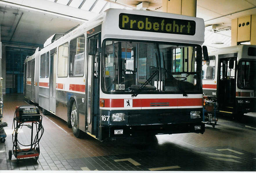 (059'506) - VBSG St. Gallen - Nr. 167 - NAW/Hess Gelenktrolleybus am 29. Mrz 2003 in St. Gallen, Depot