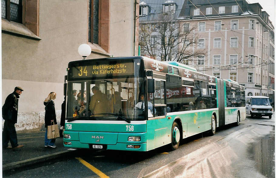 (059'633) - BVB Basel - Nr. 756/BS 3256 - MAN am 10. April 2003 in Basel, Claraplatz