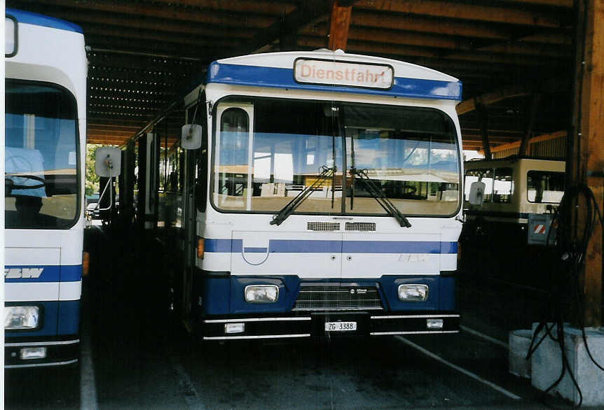 (061'104) - ZVB Zug - Nr. 38/ZG 3388 - FBW/Hess am 21. Juni 2003 in Zug, Garage