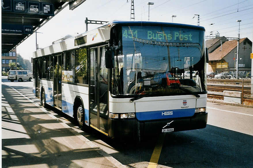 (061'625) - VBRF Regensdorf - Nr. 43/ZH 96'066 - Volvo/Hess am 19. Juli 2003 beim Bahnhof Regensdorf