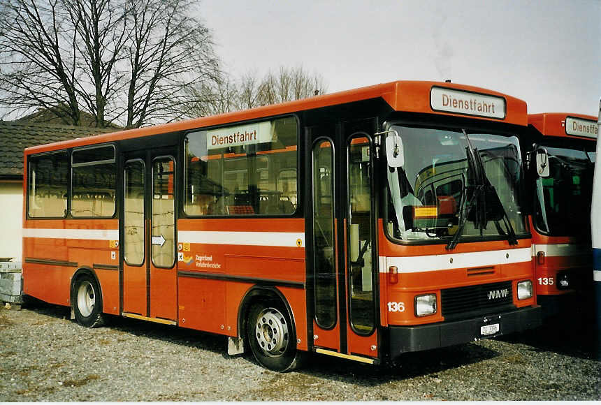 (065'713) - ZVB Zug - Nr. 136/ZG 3396 - NAW/Hess (ex Nr. 46) am 28. Februar 2004 in Zug, Aabachstrasse