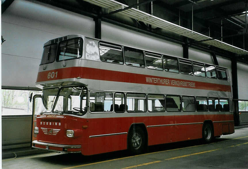 (067'107) - WV Winterthur - Nr. 601 - Bssing (ex Nr. 201; ex Amt fr Luftverkehr, Zrich Nr. 47; ex Swissair, Zrich Nr. 23) am 24. April 2004 in Winterthur, Depot Grzefeld