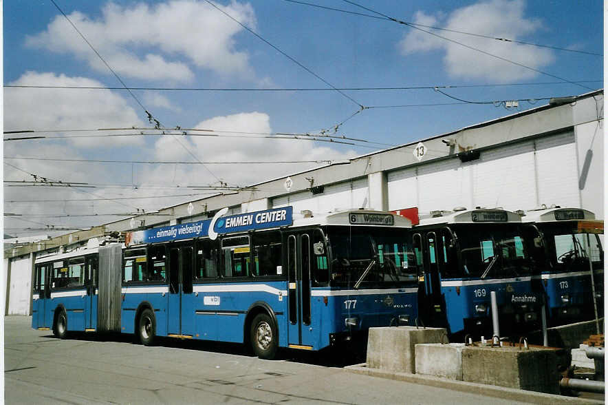 (067'726) - VBL Luzern - Nr. 177 - Volvo/Hess Gelenktrolleybus am 23. Mai 2004 in Luzern, Depot