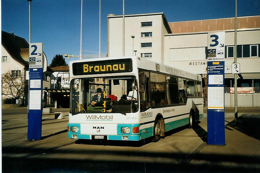 (073'901) - WilMobil, Wil - Nr. 246/SG 244'566 - MAN/Lauber (ex BOS Wil Nr. 24; ex AWL Littenheid) am 8. Januar 2005 beim Bahnhof Wil