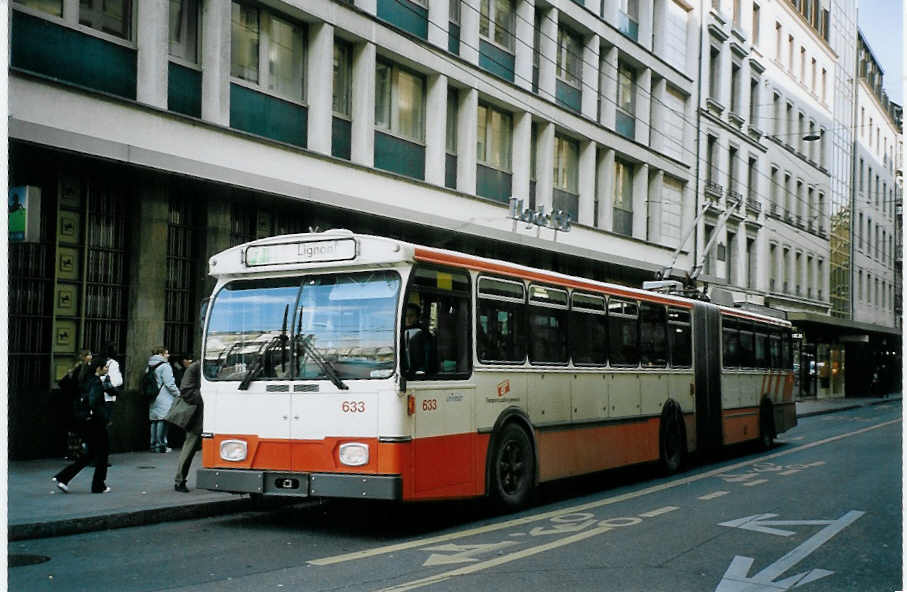 (074'932) - TPG Genve - Nr. 633 - FBW/Hess Gelenktrolleybus am 24. Februar 2005 in Genve, Bel-Air