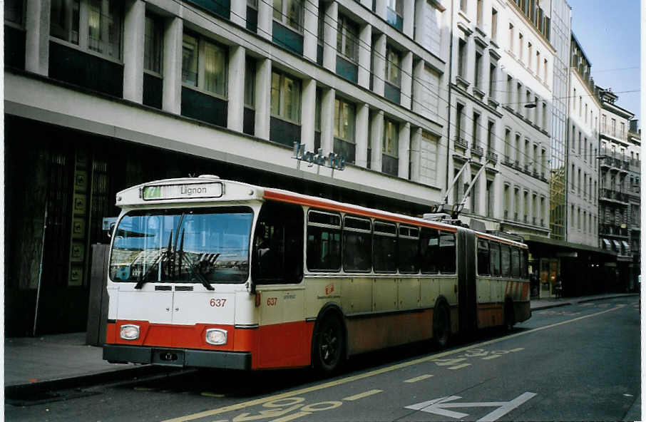 (075'001) - TPG Genve - Nr. 637 - FBW/Hess Gelenktrolleybus am 24. Februar 2005 in Genve, Bel-Air