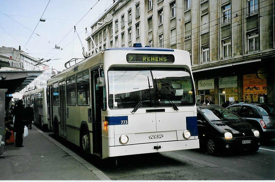 (075'115) - TL Lausanne - Nr. 773 - NAW/Lauber Trolleybus am 24. Februar 2005 in Lausanne, Bel-Air