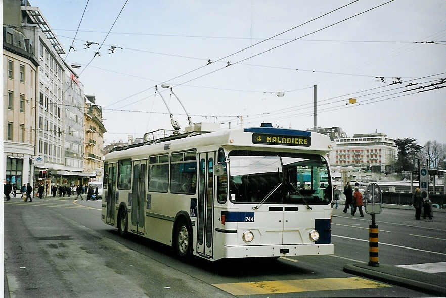 (075'119) - TL Lausanne - Nr. 744 - FBW/Hess Trolleybus am 24. Februar 2005 in Lausanne, Bel-Air