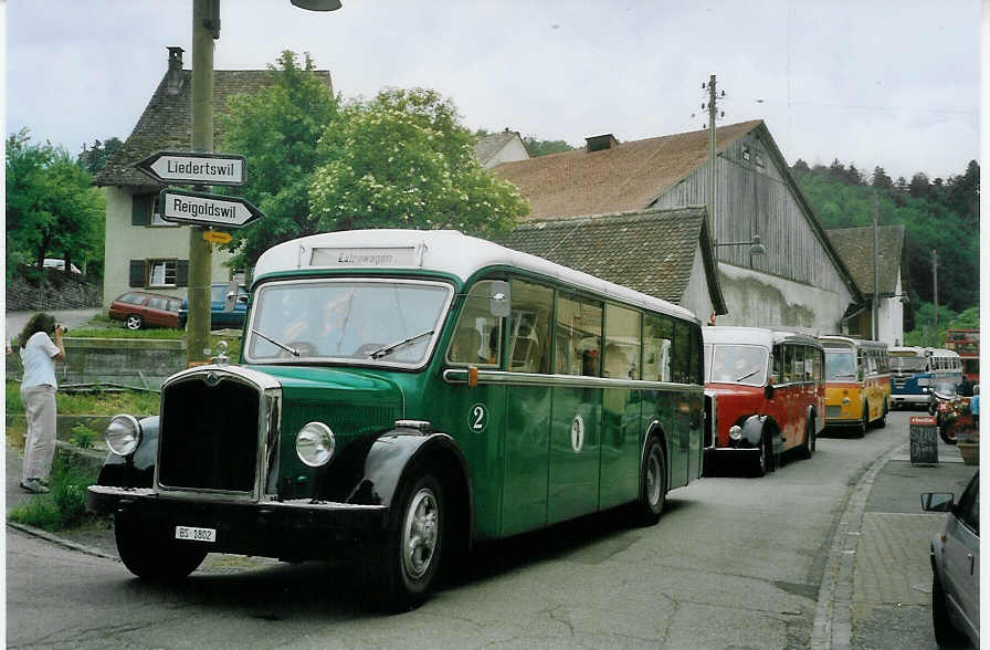 (077'235) - BVB Basel - Nr. 2/BS 1802 - Saurer/Reinb.+Chr. (ex Nr. 3) am 5. Juni 2005 in Titterten, Dorfstrasse