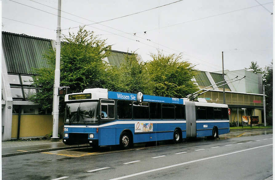 (078'410) - VBL Luzern - Nr. 184 - NAW/Hess Gelenktrolleybus am 11. Juli 2005 in Luzern, Brelstrasse