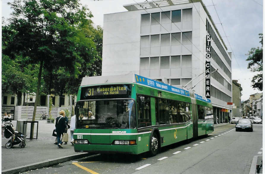 (079'316) - BVB Basel - Nr. 931 - Neoplan Gelenktrolleybus am 30. Juli 2005 in Basel, Claraplatz